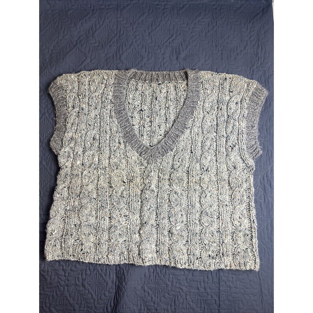 Vintage Handmade Cable Knit Sweater Vest Cottagecore Grandma Boho Chic L/XL Plus